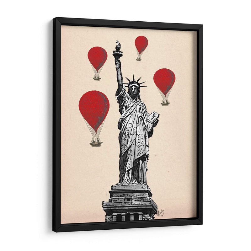 Estatua De La Libertad Y Globos De Aire Caliente Rojo. - Fab Funky | Cuadro decorativo de Canvas Lab