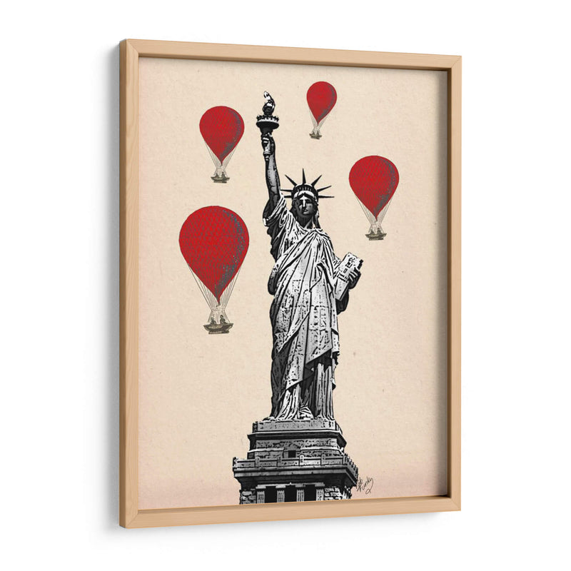 Estatua De La Libertad Y Globos De Aire Caliente Rojo. - Fab Funky | Cuadro decorativo de Canvas Lab