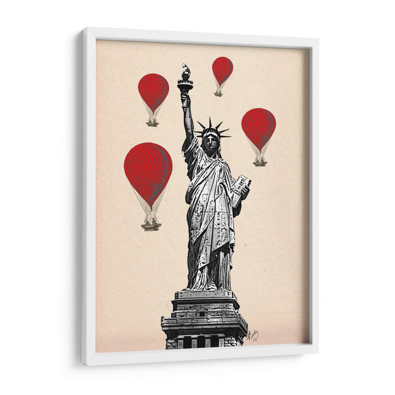 Estatua De La Libertad Y Globos De Aire Caliente Rojo. - Fab Funky | Cuadro decorativo de Canvas Lab