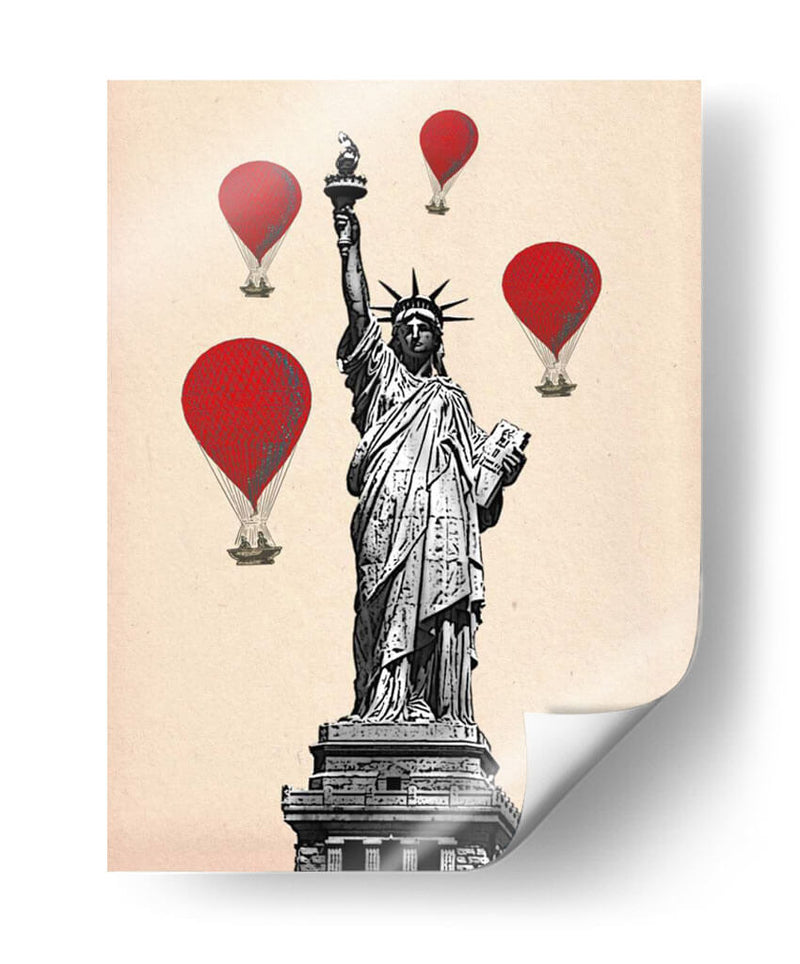 Estatua De La Libertad Y Globos De Aire Caliente Rojo. - Fab Funky | Cuadro decorativo de Canvas Lab