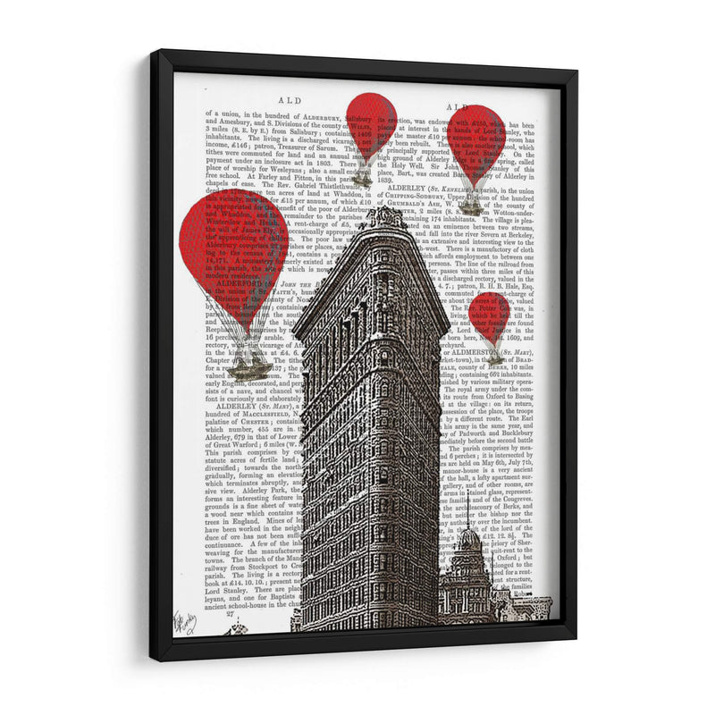 Edificio De Hierro Plano Y Globos De Aire Caliente Rojo. - Fab Funky | Cuadro decorativo de Canvas Lab