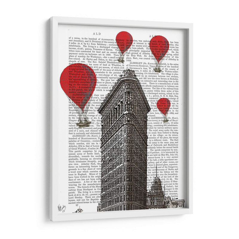 Edificio De Hierro Plano Y Globos De Aire Caliente Rojo. - Fab Funky | Cuadro decorativo de Canvas Lab