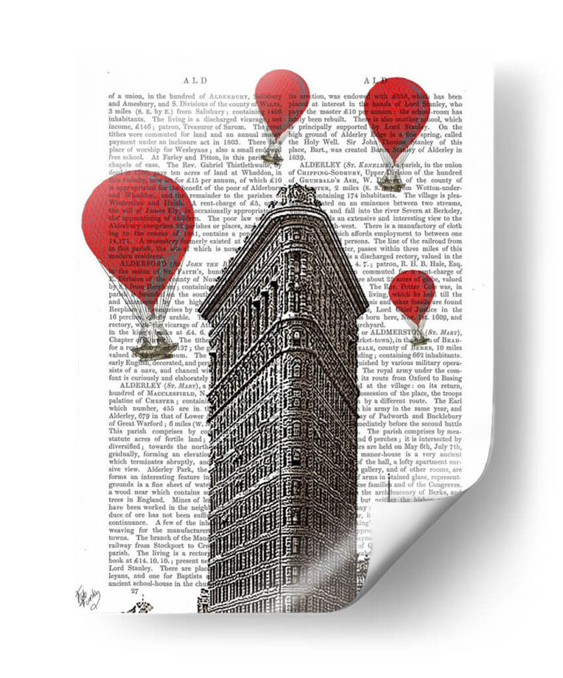 Edificio De Hierro Plano Y Globos De Aire Caliente Rojo. - Fab Funky | Cuadro decorativo de Canvas Lab