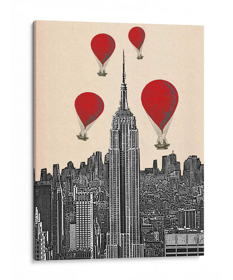 Empire State Building Y Globos De Aire Caliente Rojo. - Fab Funky | Cuadro decorativo de Canvas Lab