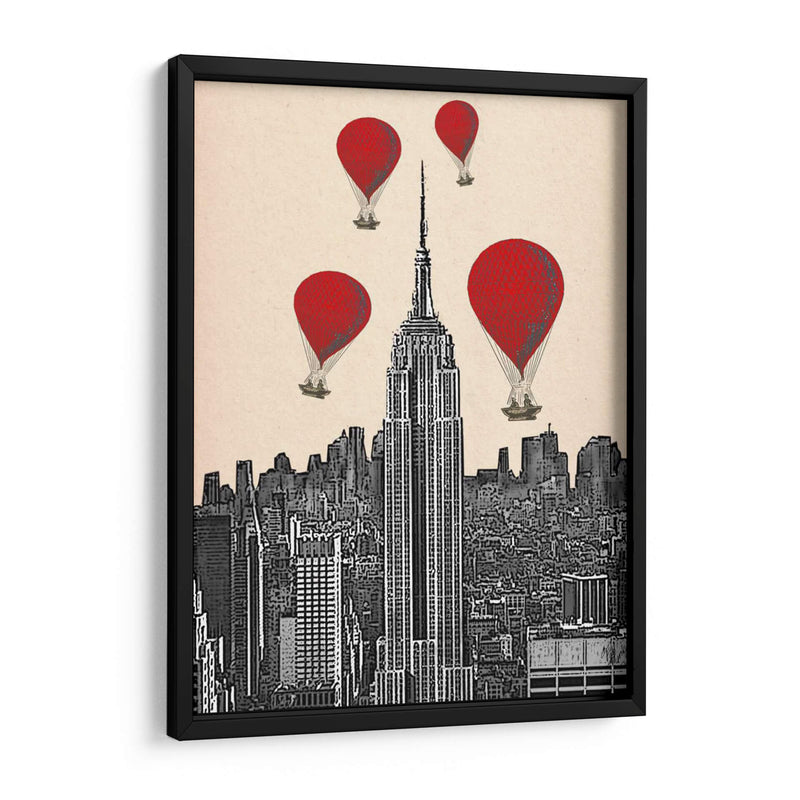 Empire State Building Y Globos De Aire Caliente Rojo. - Fab Funky | Cuadro decorativo de Canvas Lab