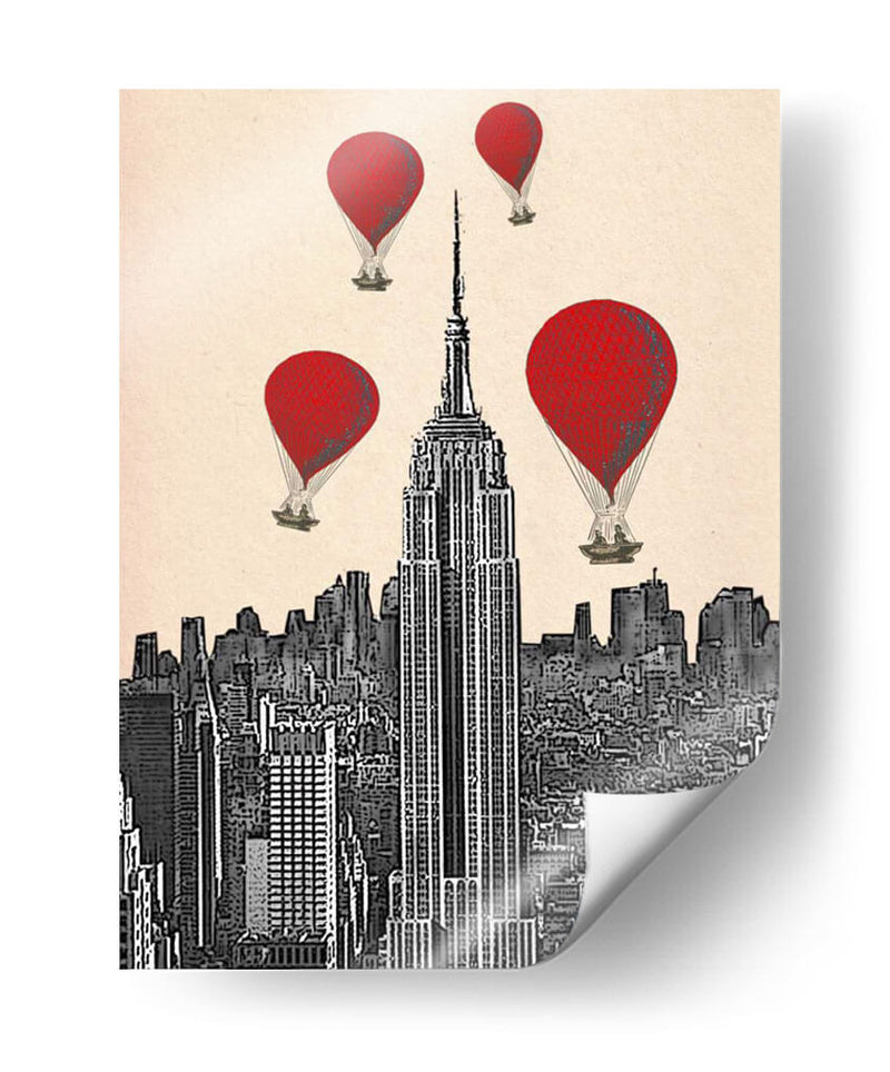 Empire State Building Y Globos De Aire Caliente Rojo. - Fab Funky | Cuadro decorativo de Canvas Lab