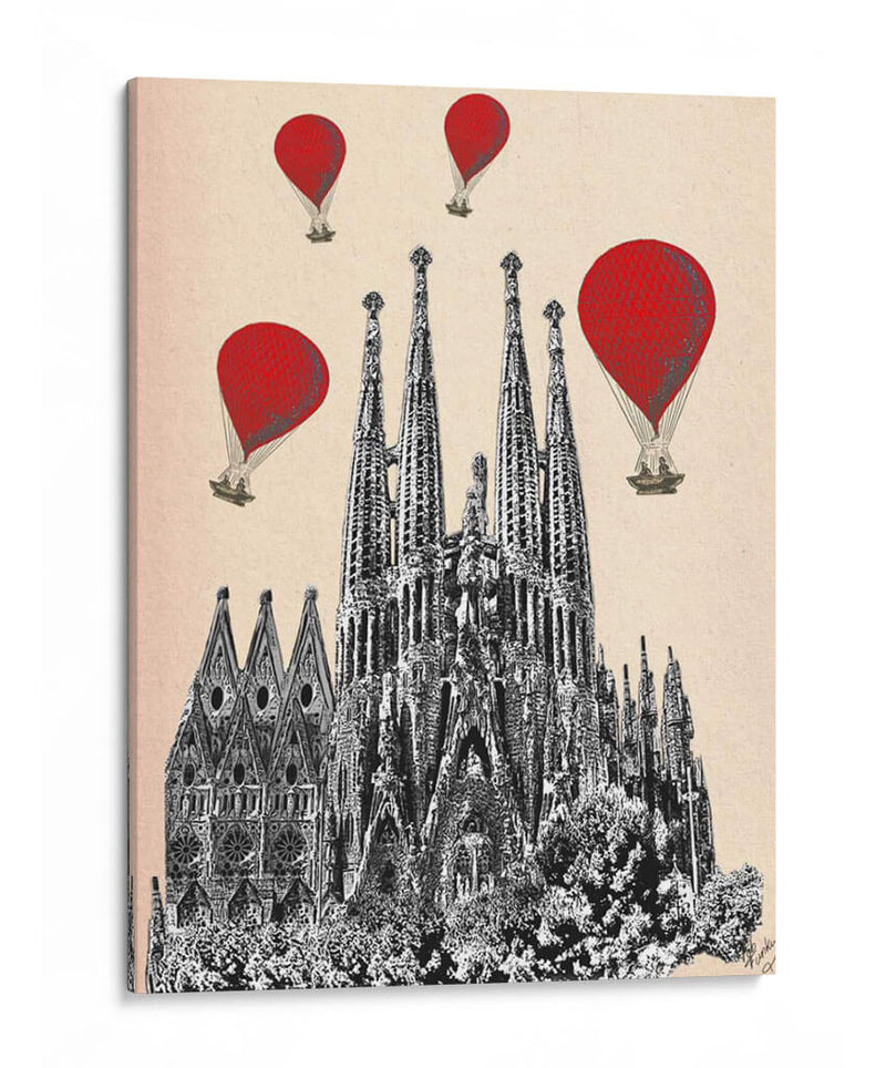 Sagrada Familia Y Globos De Aire Caliente Rojo. - Fab Funky | Cuadro decorativo de Canvas Lab