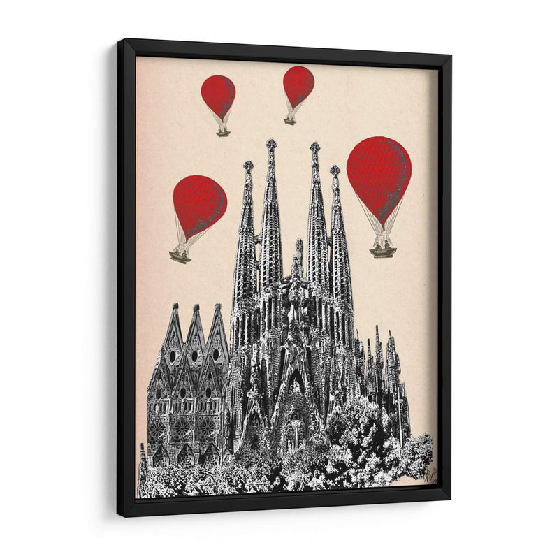 Sagrada Familia Y Globos De Aire Caliente Rojo. - Fab Funky | Cuadro decorativo de Canvas Lab