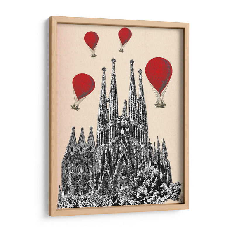 Sagrada Familia Y Globos De Aire Caliente Rojo. - Fab Funky | Cuadro decorativo de Canvas Lab