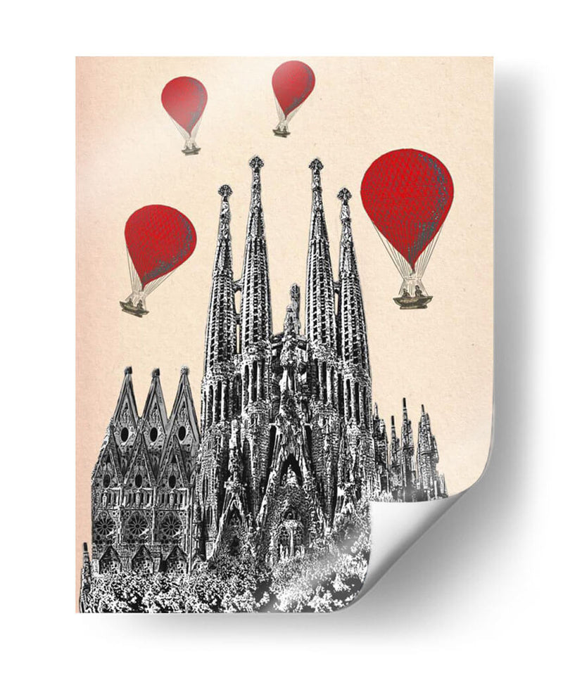 Sagrada Familia Y Globos De Aire Caliente Rojo. - Fab Funky | Cuadro decorativo de Canvas Lab