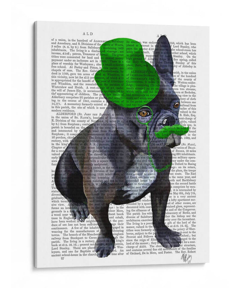 Bulldog Francés Con Sombrero De Copa Verde Y Bigote - Fab Funky | Cuadro decorativo de Canvas Lab