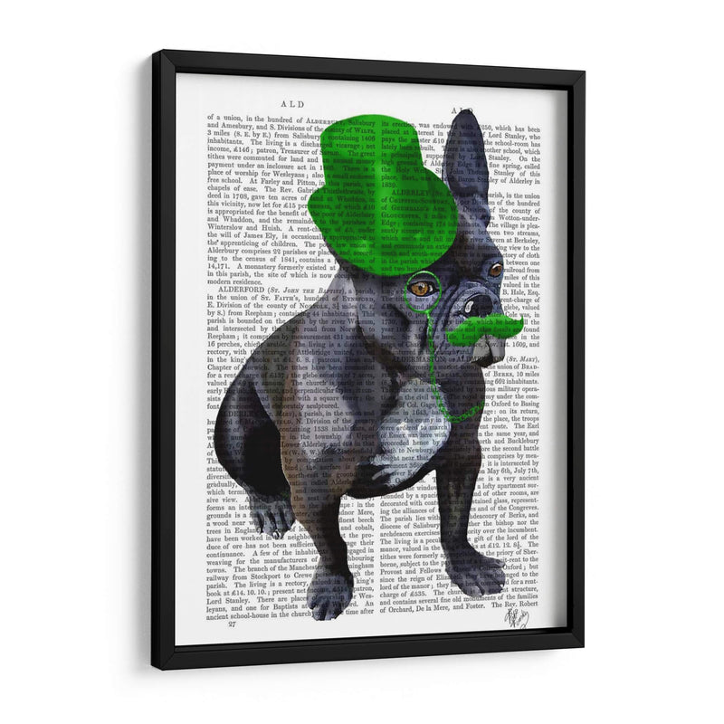 Bulldog Francés Con Sombrero De Copa Verde Y Bigote - Fab Funky | Cuadro decorativo de Canvas Lab