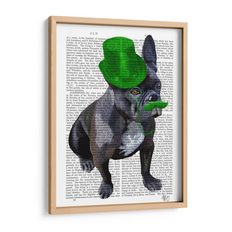 Bulldog Francés Con Sombrero De Copa Verde Y Bigote - Fab Funky | Cuadro decorativo de Canvas Lab