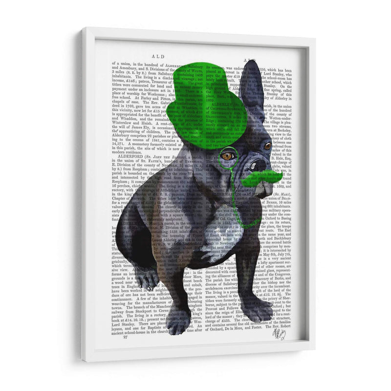 Bulldog Francés Con Sombrero De Copa Verde Y Bigote - Fab Funky | Cuadro decorativo de Canvas Lab