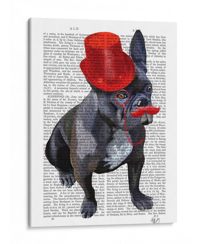 Bulldog Francés Con Sombrero De Copa Rojo Y Bigote - Fab Funky | Cuadro decorativo de Canvas Lab