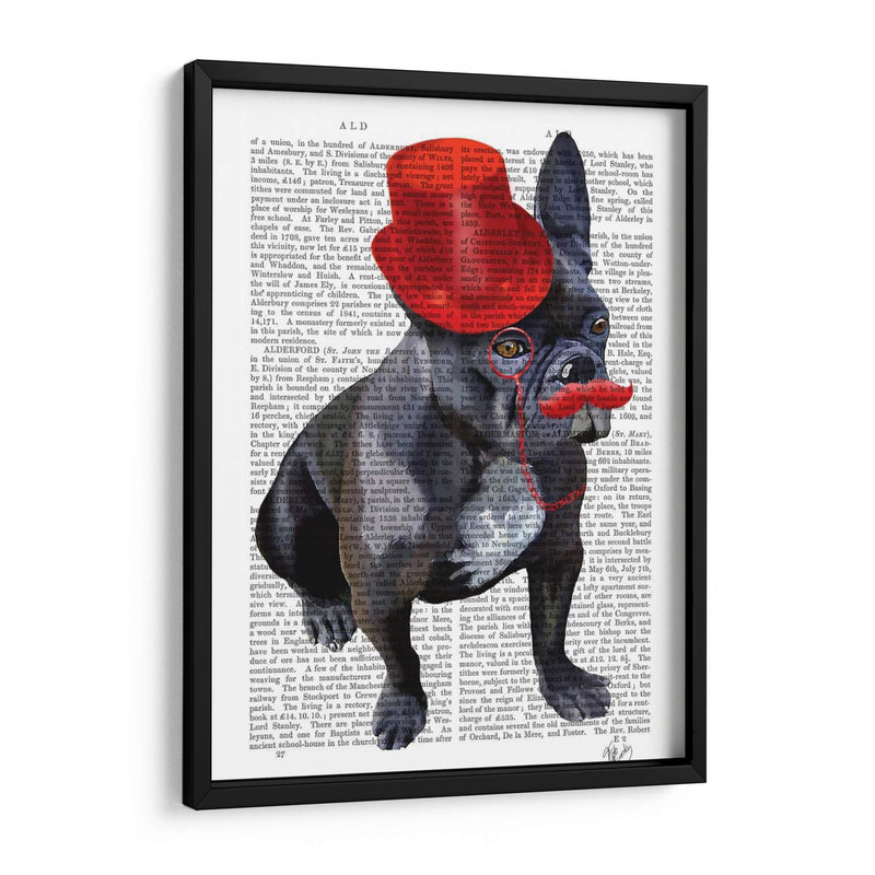 Bulldog Francés Con Sombrero De Copa Rojo Y Bigote - Fab Funky | Cuadro decorativo de Canvas Lab