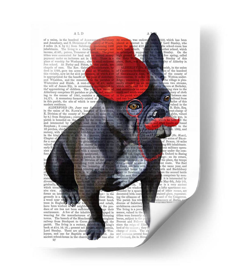 Bulldog Francés Con Sombrero De Copa Rojo Y Bigote - Fab Funky | Cuadro decorativo de Canvas Lab