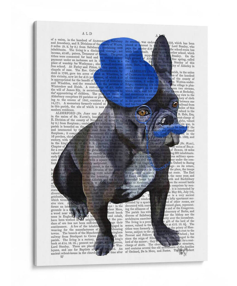 Bulldog Francés Con Sombrero De Copa Azul Y Bigote - Fab Funky | Cuadro decorativo de Canvas Lab