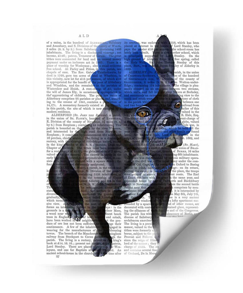 Bulldog Francés Con Sombrero De Copa Azul Y Bigote - Fab Funky | Cuadro decorativo de Canvas Lab