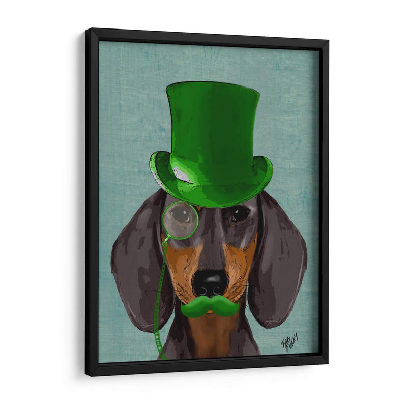Dachshund Con Sombrero Verde Sombrero Negro Bronceado - Fab Funky | Cuadro decorativo de Canvas Lab