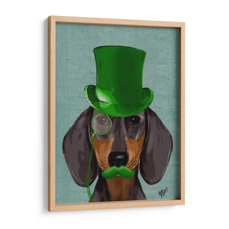 Dachshund Con Sombrero Verde Sombrero Negro Bronceado - Fab Funky | Cuadro decorativo de Canvas Lab
