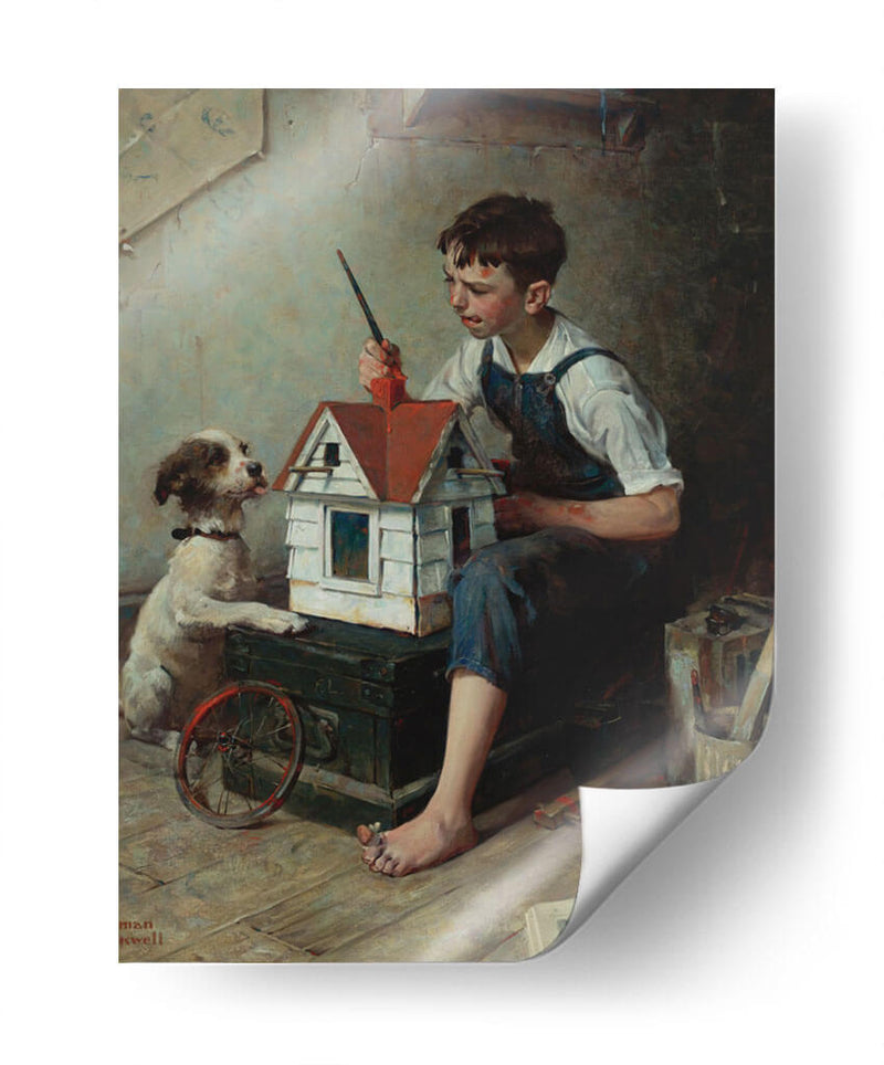 Pintando la casa pequeña - Norman Rockwell | Cuadro decorativo de Canvas Lab
