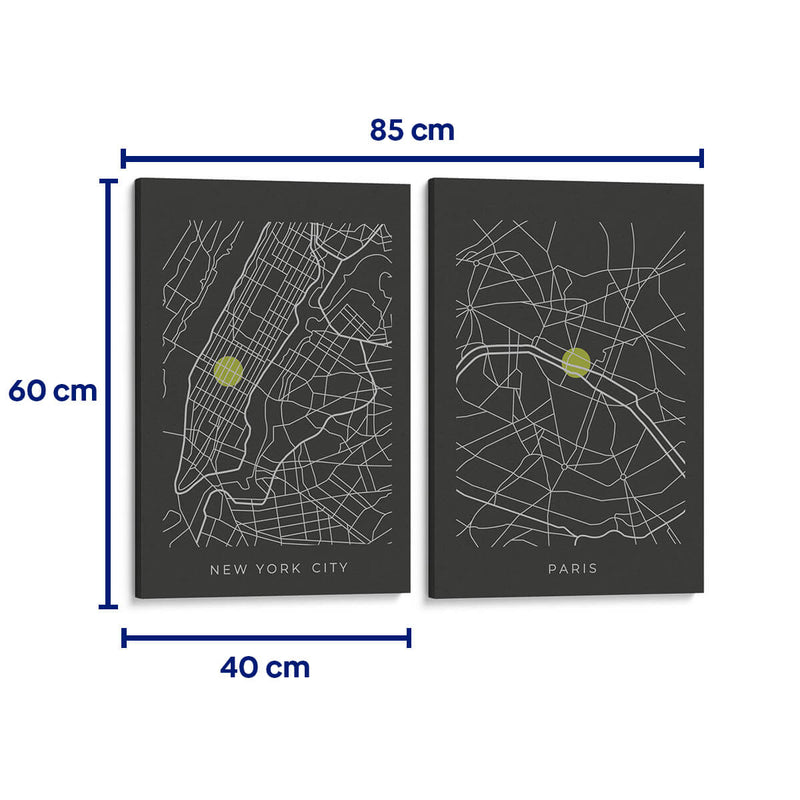 Mapas de Paris y Nueva York - Set de 2 - Grau Project - Cuadro decorativo | Canvas Lab
