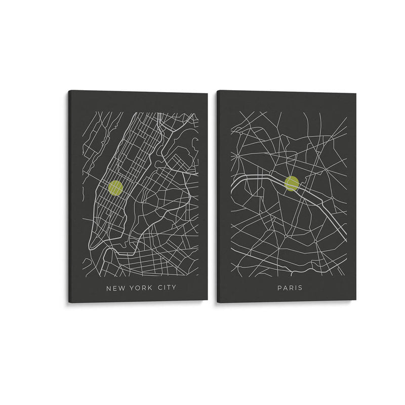 Mapas de Paris y Nueva York - Set de 2 - Grau Project - Cuadro decorativo | Canvas Lab