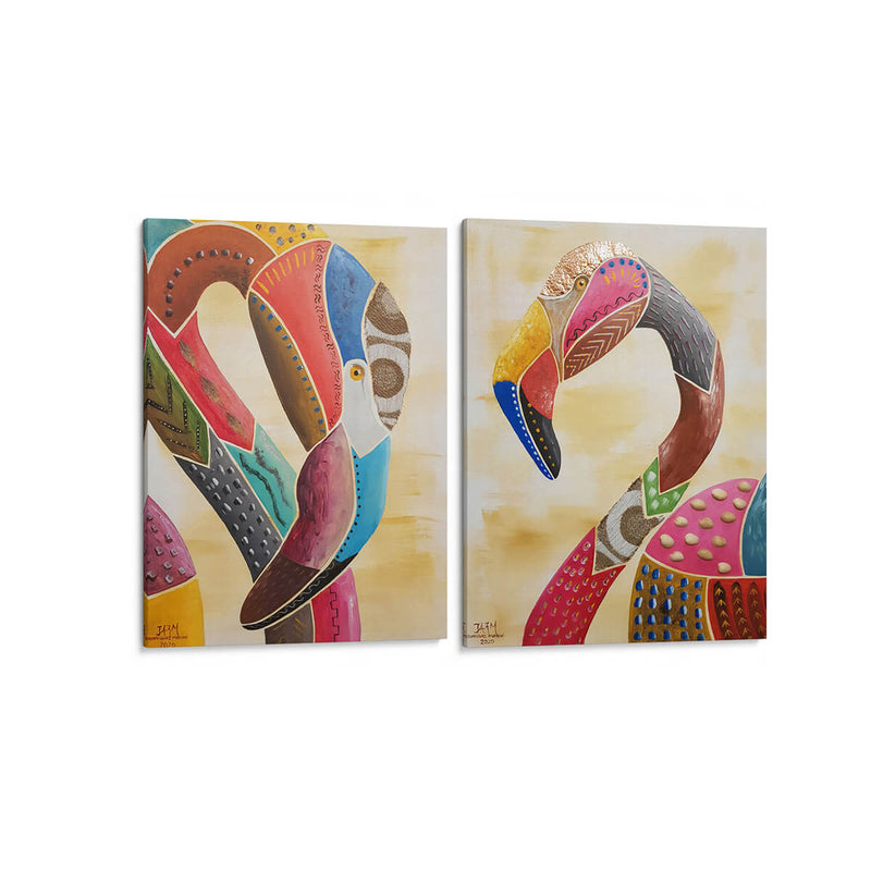 Perfiles del flamingo - Set de 2 - Rodríguez Marconi - Cuadro decorativo | Canvas Lab