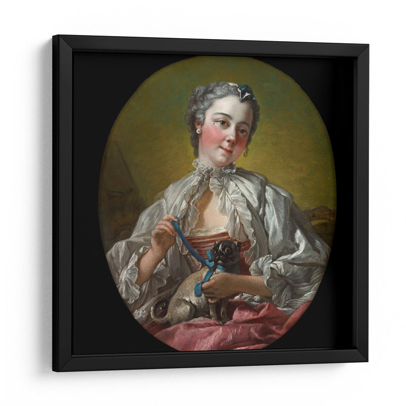 Una joven dama sosteniendo un perro pug - François Boucher | Cuadro decorativo de Canvas Lab