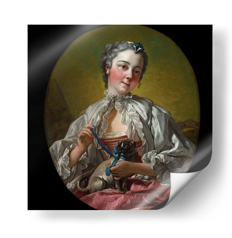 Una joven dama sosteniendo un perro pug - François Boucher | Cuadro decorativo de Canvas Lab