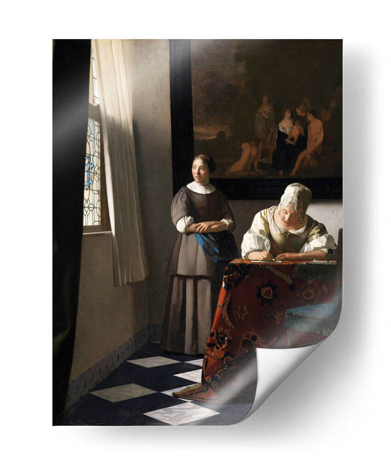 Una dama que escribe una carta con su sirvienta - Johannes Vermeer | Cuadro decorativo de Canvas Lab