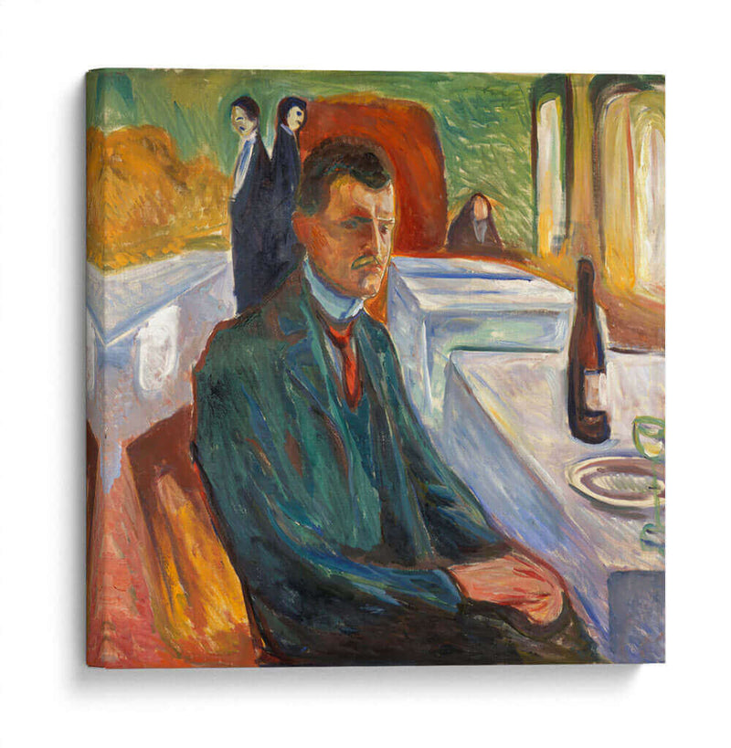 Autorretrato con una botella de vino - Edvard Munch | Cuadro decorativo de Canvas Lab