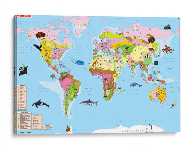 Animal Kingdom World Map | Cuadro decorativo de Canvas Lab