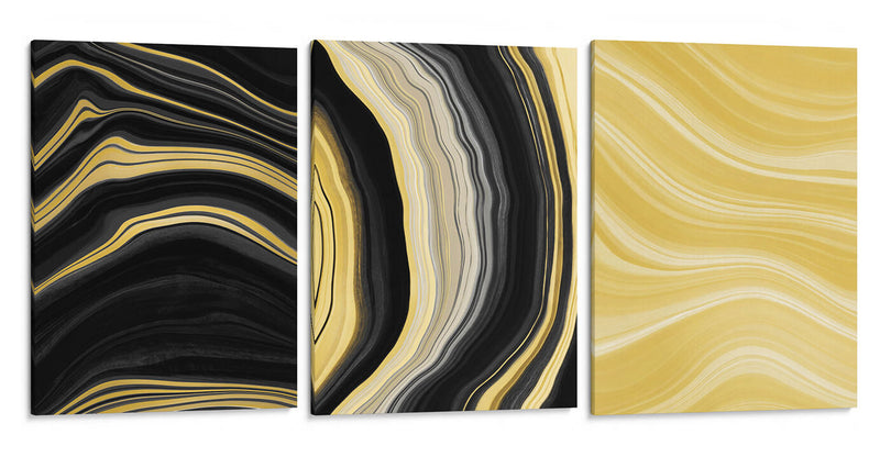 Negro y Dorado - Set de 3 - Marmolista - Cuadro decorativo | Canvas Lab