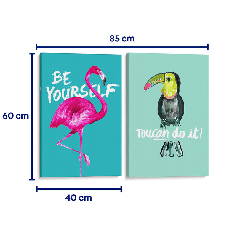 Motivacion del Flamingo y el Tucan - Set de 2 - Cuadro decorativo | Canvas Lab