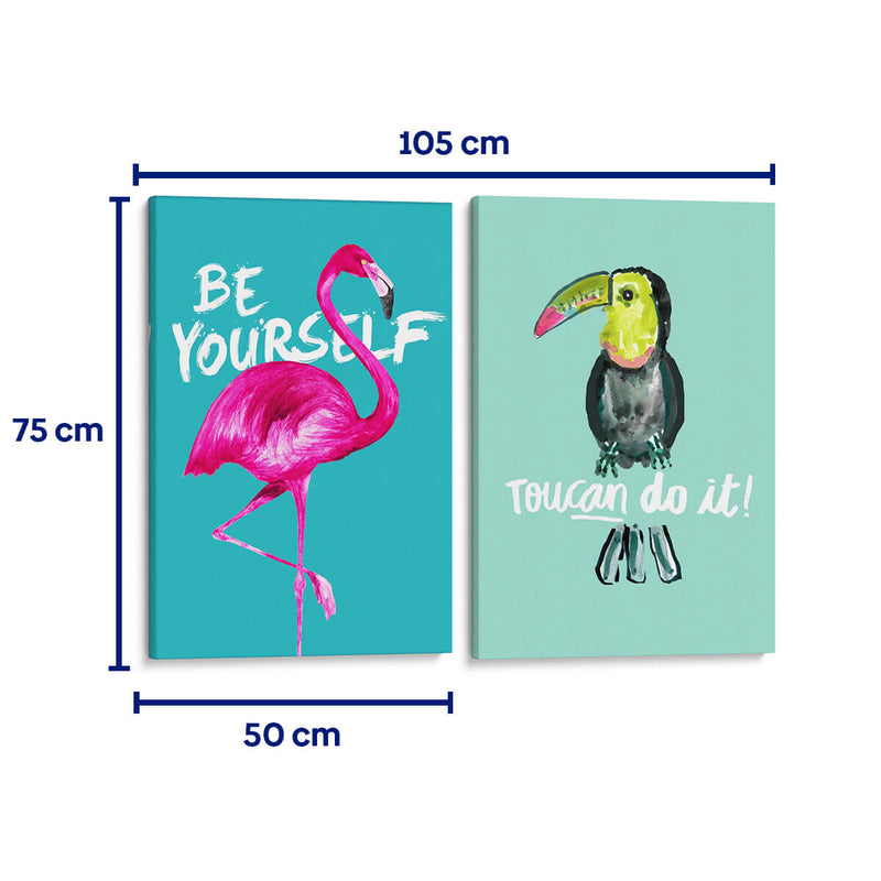 Motivacion del Flamingo y el Tucan - Set de 2 - Cuadro decorativo | Canvas Lab
