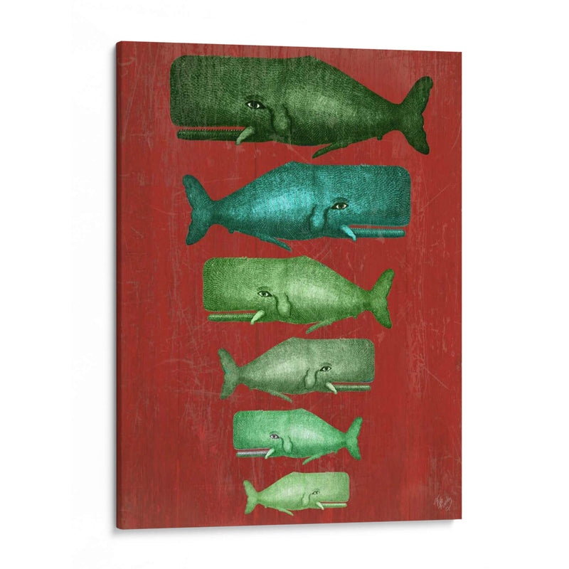 Familia De Ballena Verde En Rojo - Fab Funky | Cuadro decorativo de Canvas Lab