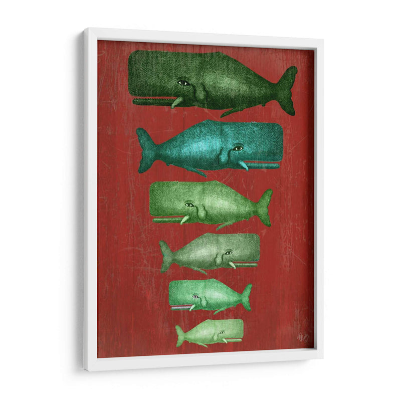 Familia De Ballena Verde En Rojo - Fab Funky | Cuadro decorativo de Canvas Lab