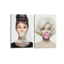 Bubblegum Pop A. Hepburn & M. Monroe - Set de 2 - Cuadro decorativo | Canvas Lab