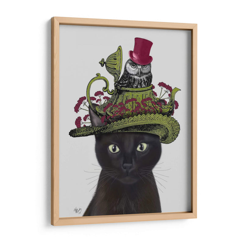 Gato Negro Con Tetera Y Búho. - Fab Funky | Cuadro decorativo de Canvas Lab