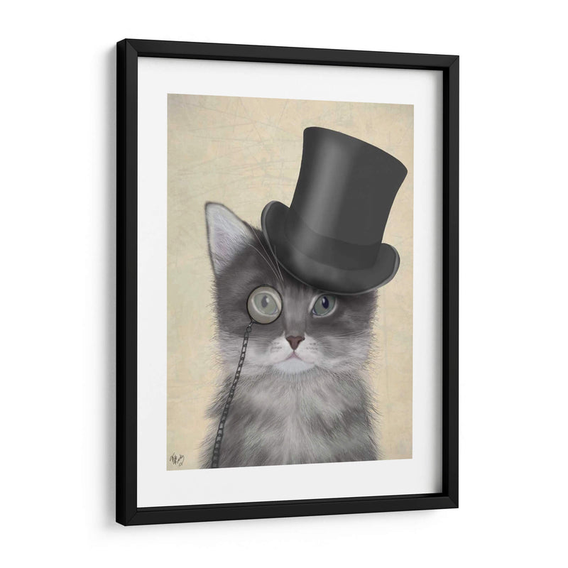 Gato, Gris Con Sombrero De Copa - Fab Funky | Cuadro decorativo de Canvas Lab