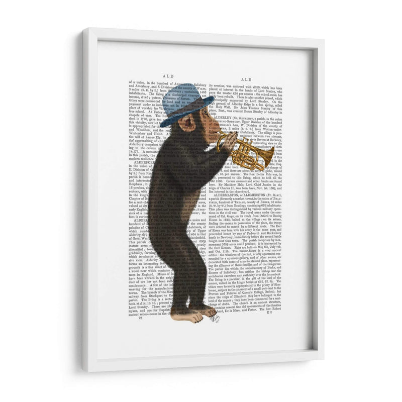 Mono Jugando Trompeta Con Sombrero Azul - Fab Funky | Cuadro decorativo de Canvas Lab
