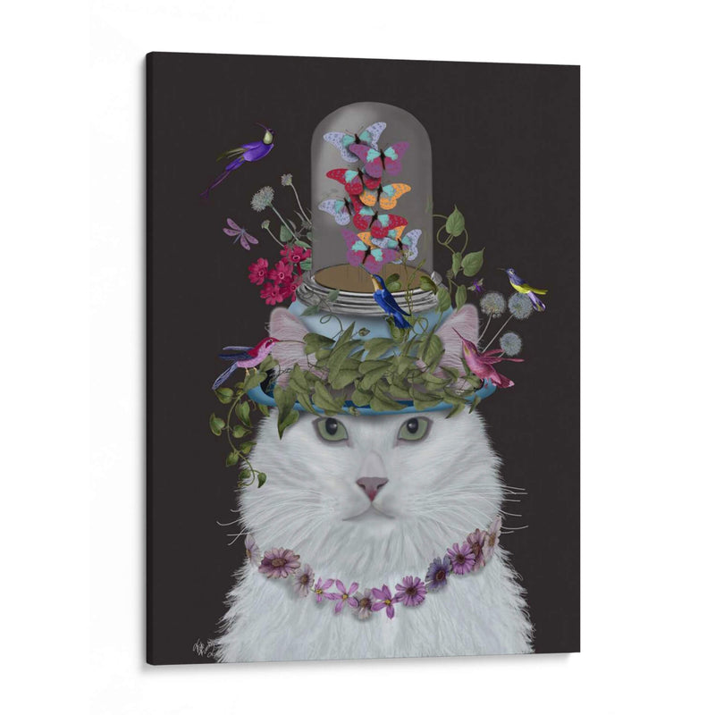 Gato, Blanco Con Mariposa Frasco, En Negro - Fab Funky | Cuadro decorativo de Canvas Lab