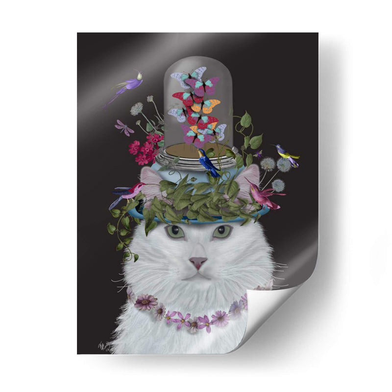 Gato, Blanco Con Mariposa Frasco, En Negro - Fab Funky | Cuadro decorativo de Canvas Lab