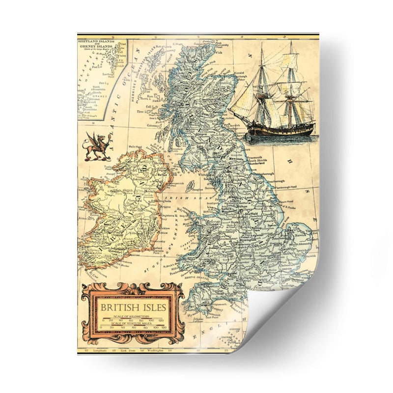 Mapa De Islas Británicas - Vision Studio | Cuadro decorativo de Canvas Lab