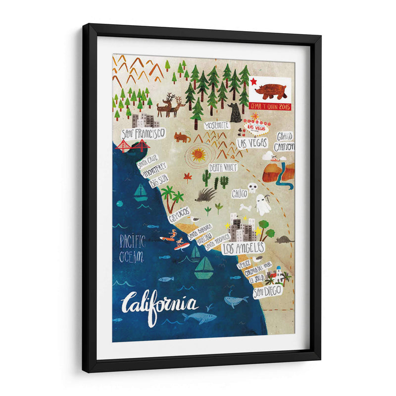 Mapa ilustrado de California | Cuadro decorativo de Canvas Lab