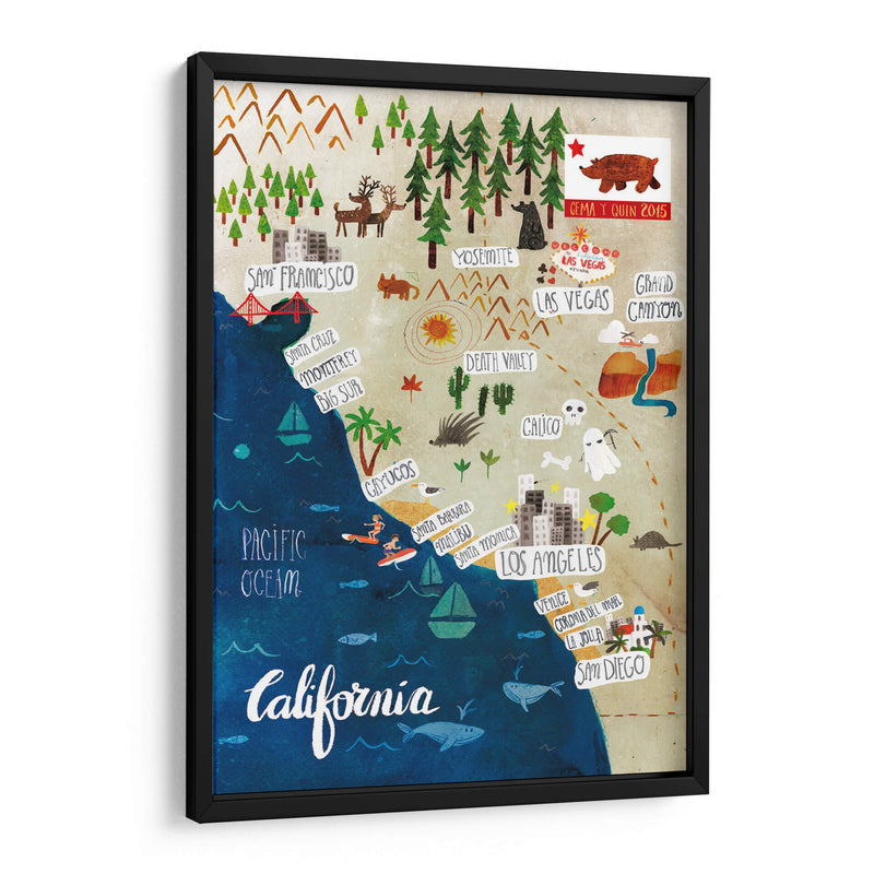 Mapa ilustrado de California | Cuadro decorativo de Canvas Lab