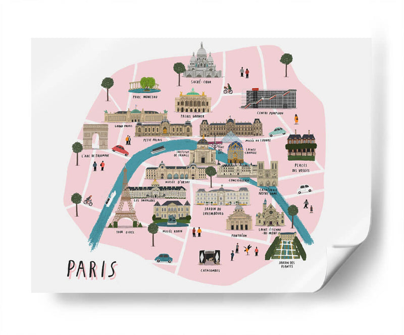Mapa ilustrado de París | Cuadro decorativo de Canvas Lab