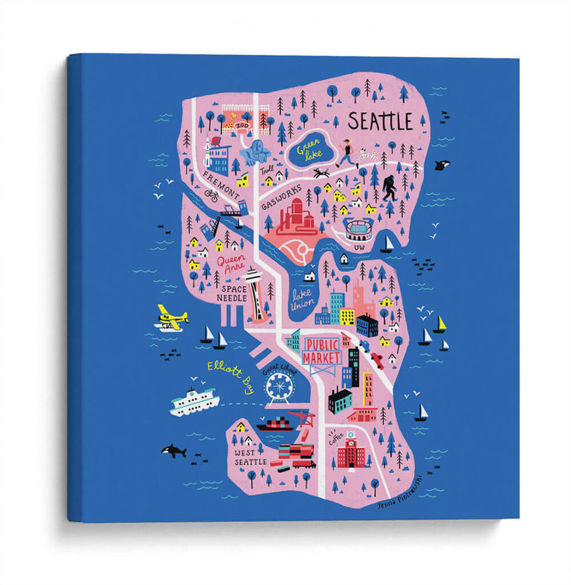 Mapa ilustrado de Seattle | Cuadro decorativo de Canvas Lab